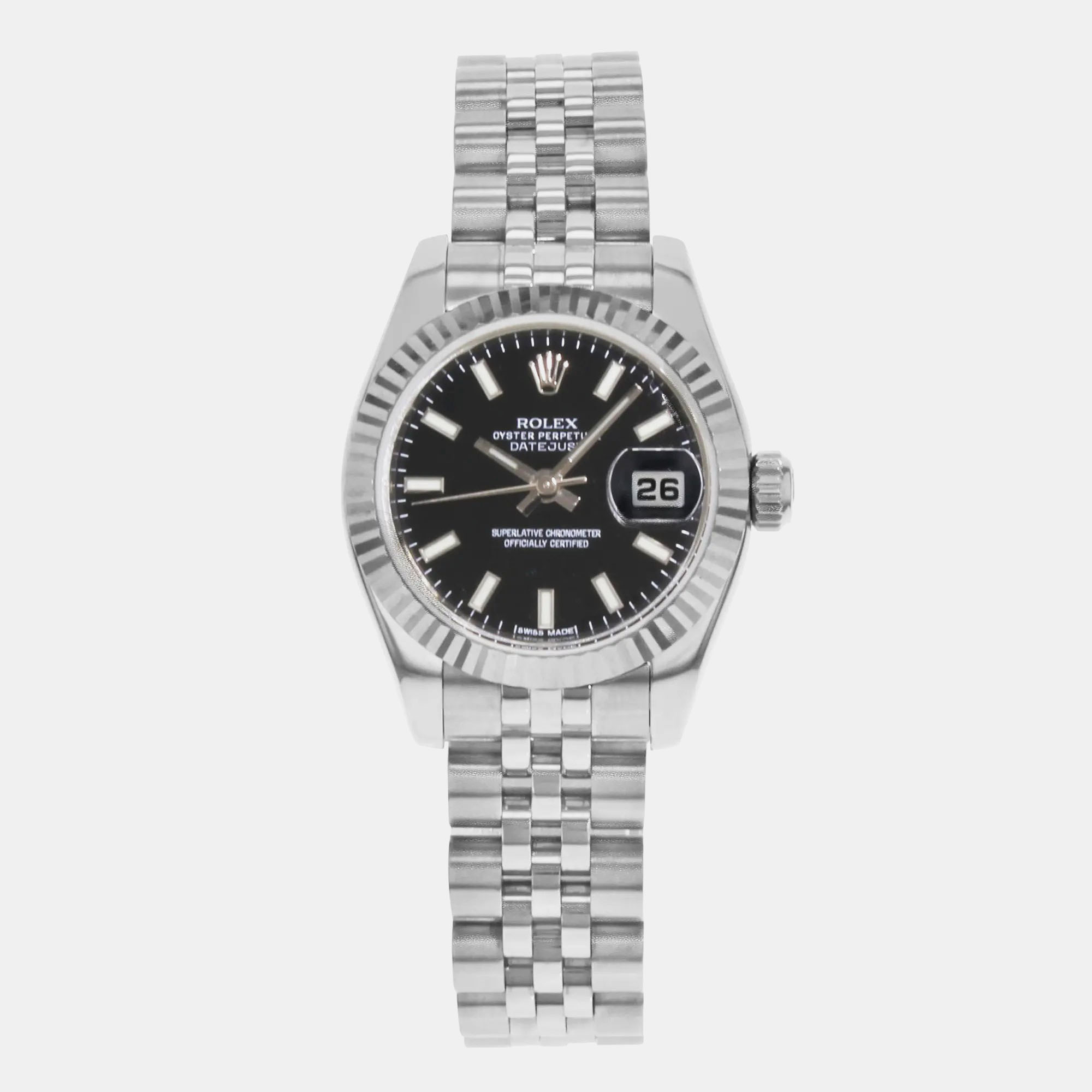 Rolex Black 18k White Gold Stainless Steel Datejust 179174 Automatic Women's Wristwatch 26 mm
Rolex Black 18k White Gold Stainless Steel Datejust 179174 Automatic Women's Wristwatch 26 mm