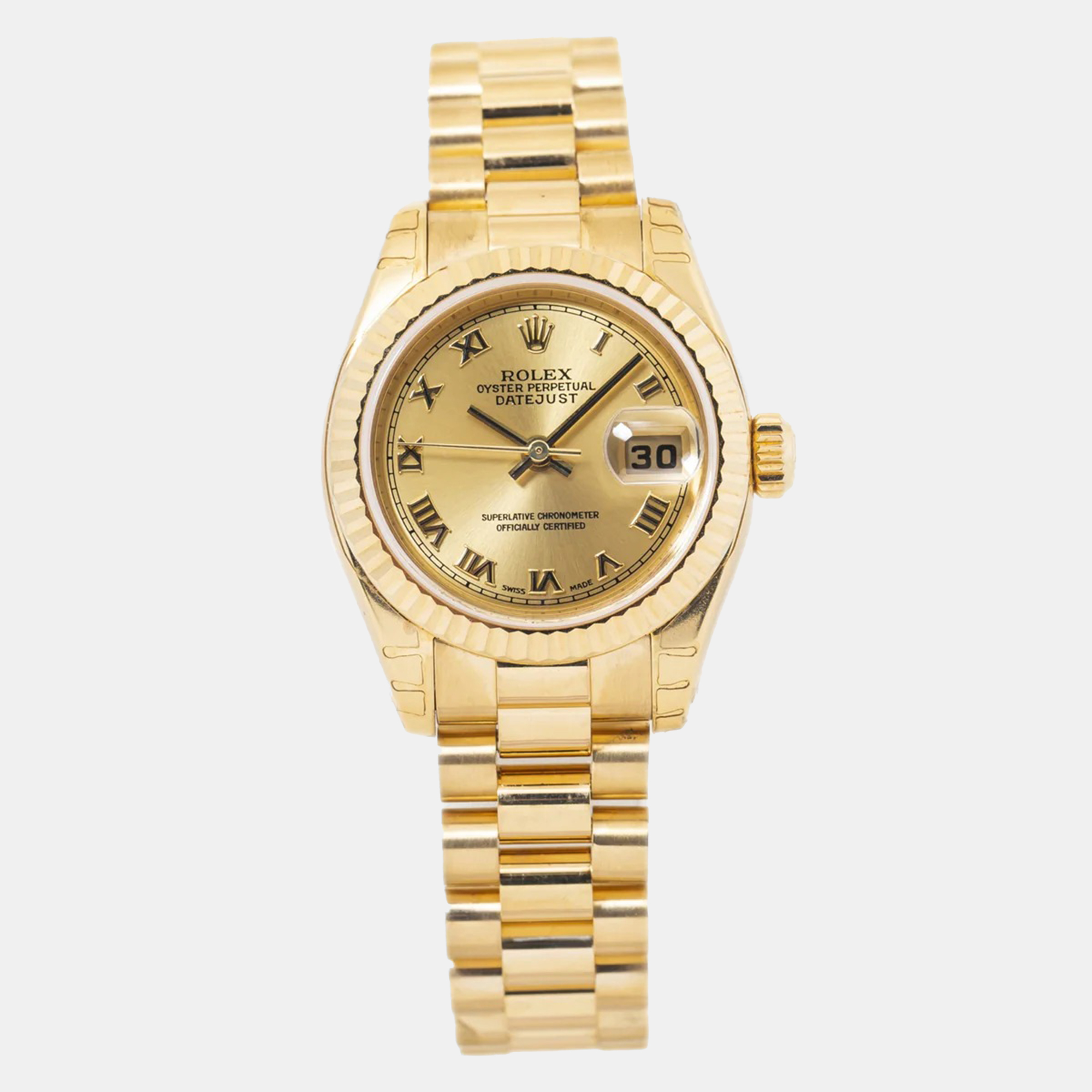 Rolex Lady Datejust 179178 Gold Dial 18K Yellow Gold Automatic Women's Wristwatch 26 mm
Rolex Lady Datejust 179178 Gold Dial 18K Yellow Gold Automatic Women's Wristwatch 26 mm