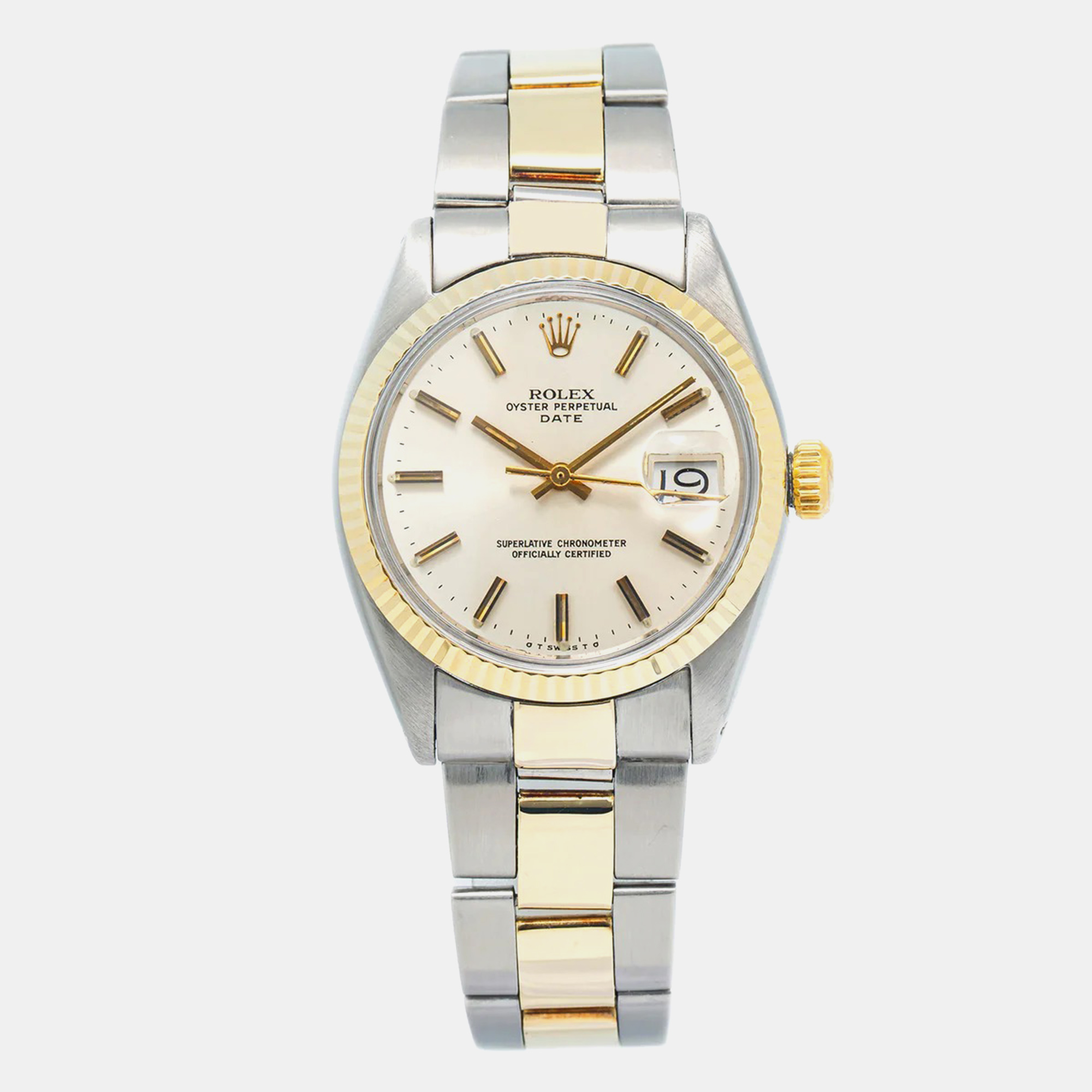 Rolex Cream Stainless Steel Oyster Perpetual Date 1501 Automatic Women's Wristwatch
Rolex Cream Stainless Steel Oyster Perpetual Date 1501 Automatic Women's Wristwatch