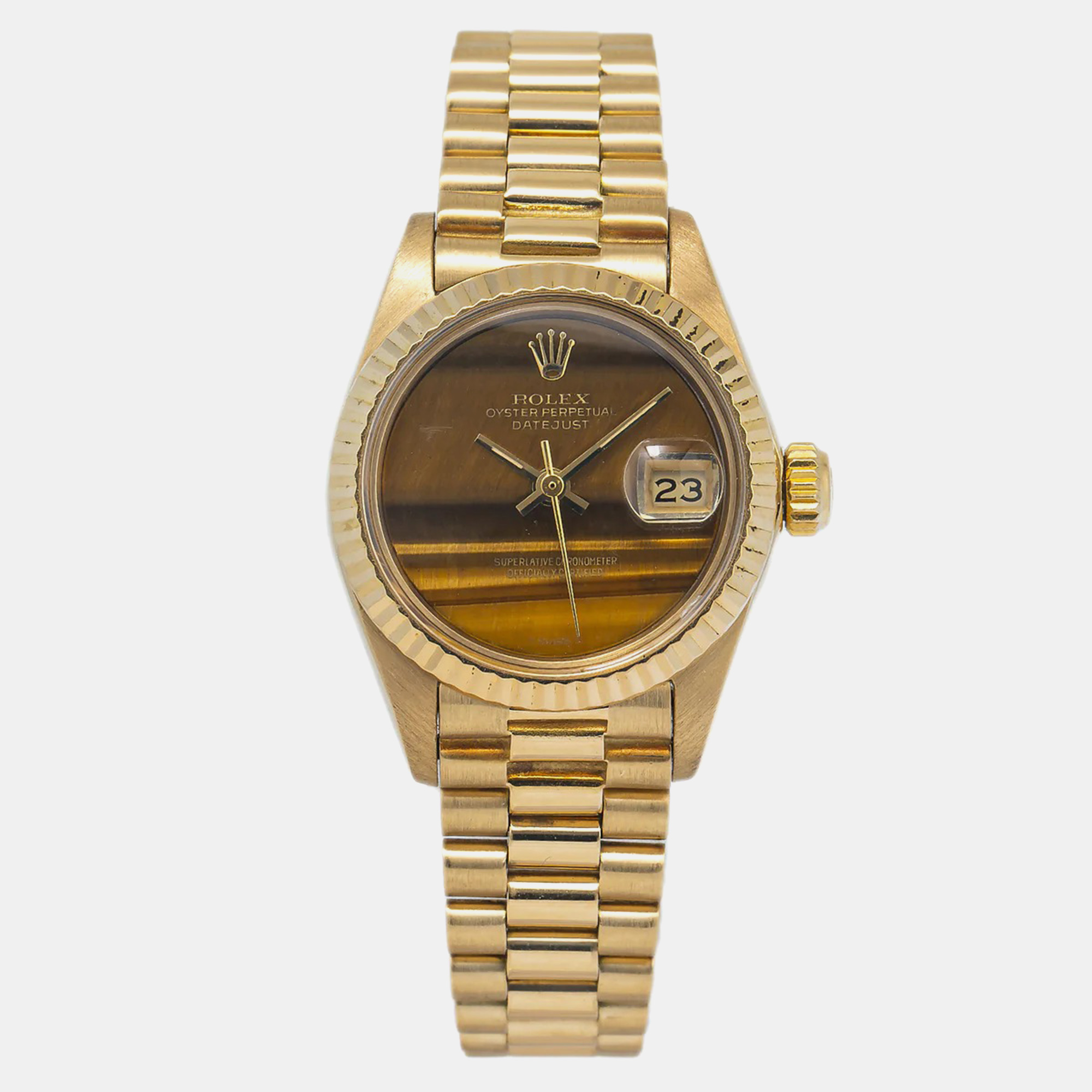 Rolex Brown Tiger Eye Yellow Gold Datejust 69178 Automatic Women's Wristwatch
Rolex Brown Tiger Eye Yellow Gold Datejust 69178 Automatic Women's Wristwatch