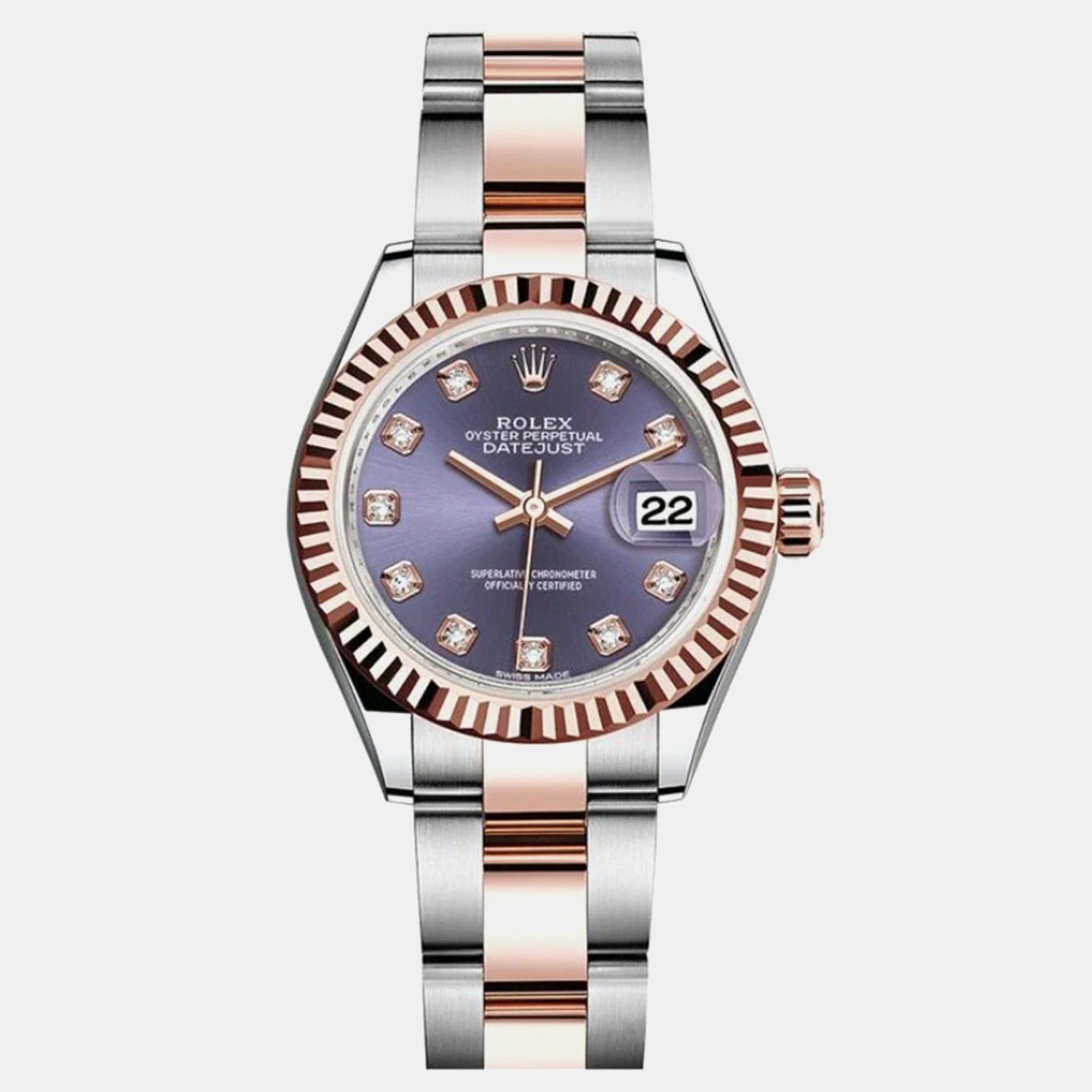 Rolex Purple 18k Rose Gold Stainless Steel Lady Datejust 279171 Automatic Women's Wristwatch
Rolex Purple 18k Rose Gold Stainless Steel Lady Datejust 279171 Automatic Women's Wristwatch