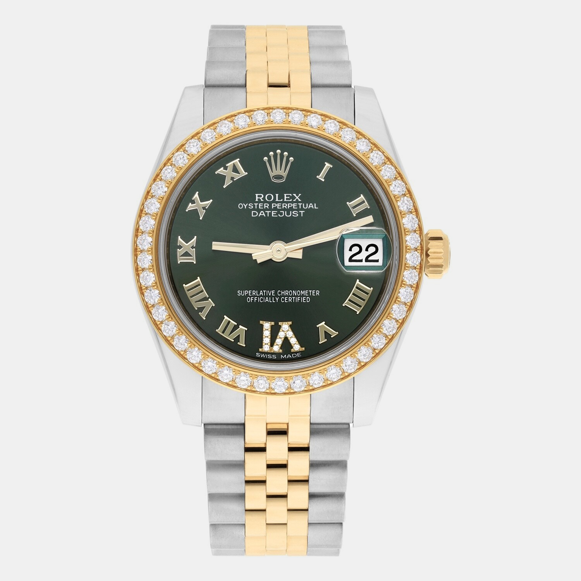 Rolex Datejust 178383 Automatic Green 18k Yellow Gold Stainless Steel Women's Wristwatch 31 mm
Rolex Datejust 178383 Automatic Green 18k Yellow Gold Stainless Steel Women's Wristwatch 31 mm