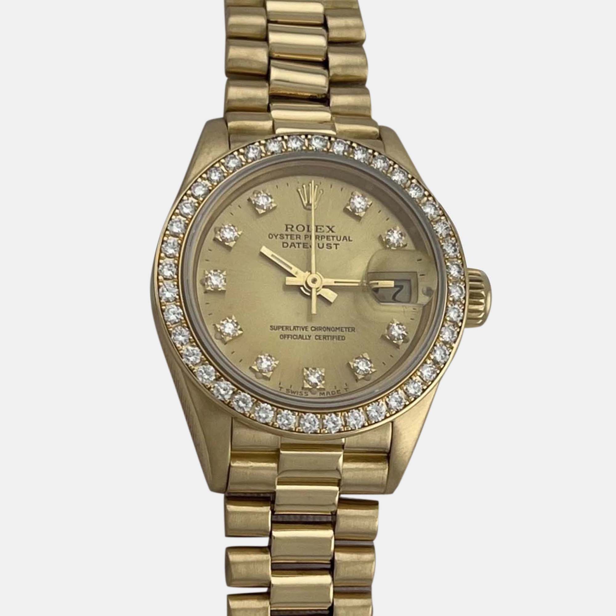 Rolex Datejust 69138 Automatic Gold diamonds 18k Yellow Gold Women's Wristwatch 26 mm
Rolex Datejust 69138 Automatic Gold diamonds 18k Yellow Gold Women's Wristwatch 26 mm