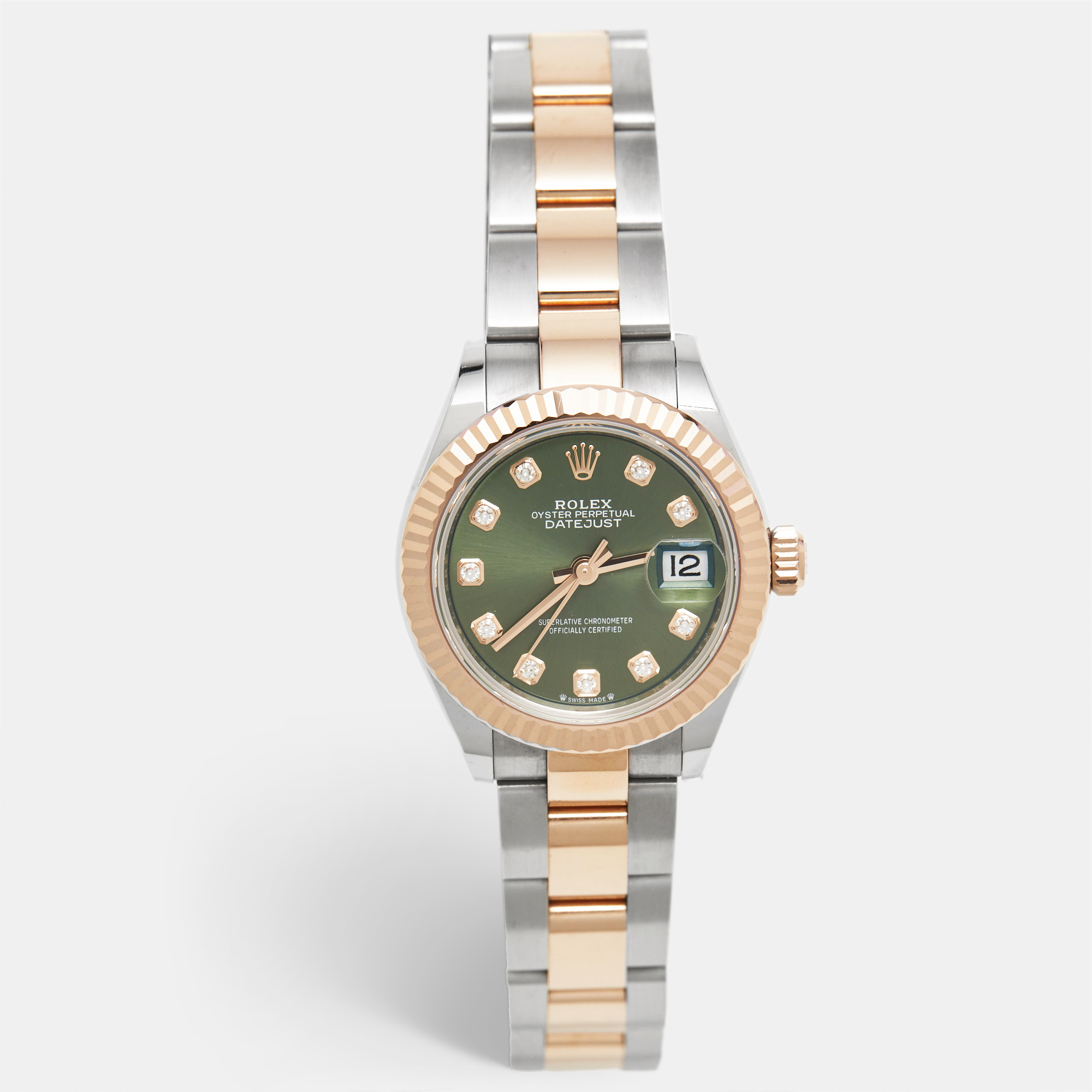 Rolex Datejust M279171-0008 Olive Green Dial Diamond 18K Everose Gold Oystersteel Women's Wristwatch 28 mm, Silver
Rolex Datejust M279171-0008 Olive Green Dial Diamond 18K Everose Gold Oystersteel Women's Wristwatch 28 mm, Silver