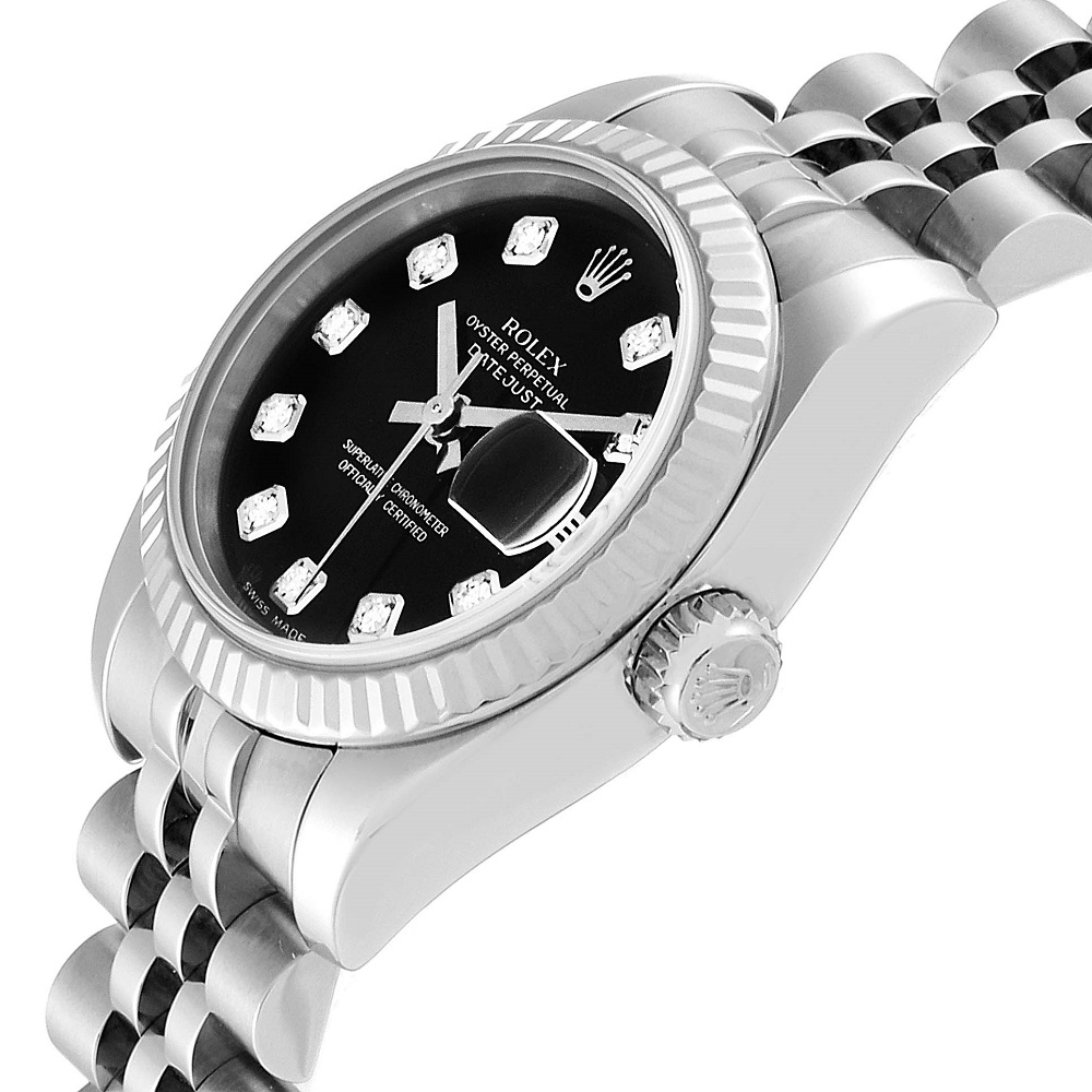 Rolex Black Diamonds 18K White Gold And Stainless Steel Datejust 179174 Women's Wristwatch 26 MM
Rolex Black Diamonds 18K White Gold And Stainless Steel Datejust 179174 Women's Wristwatch 26 MM