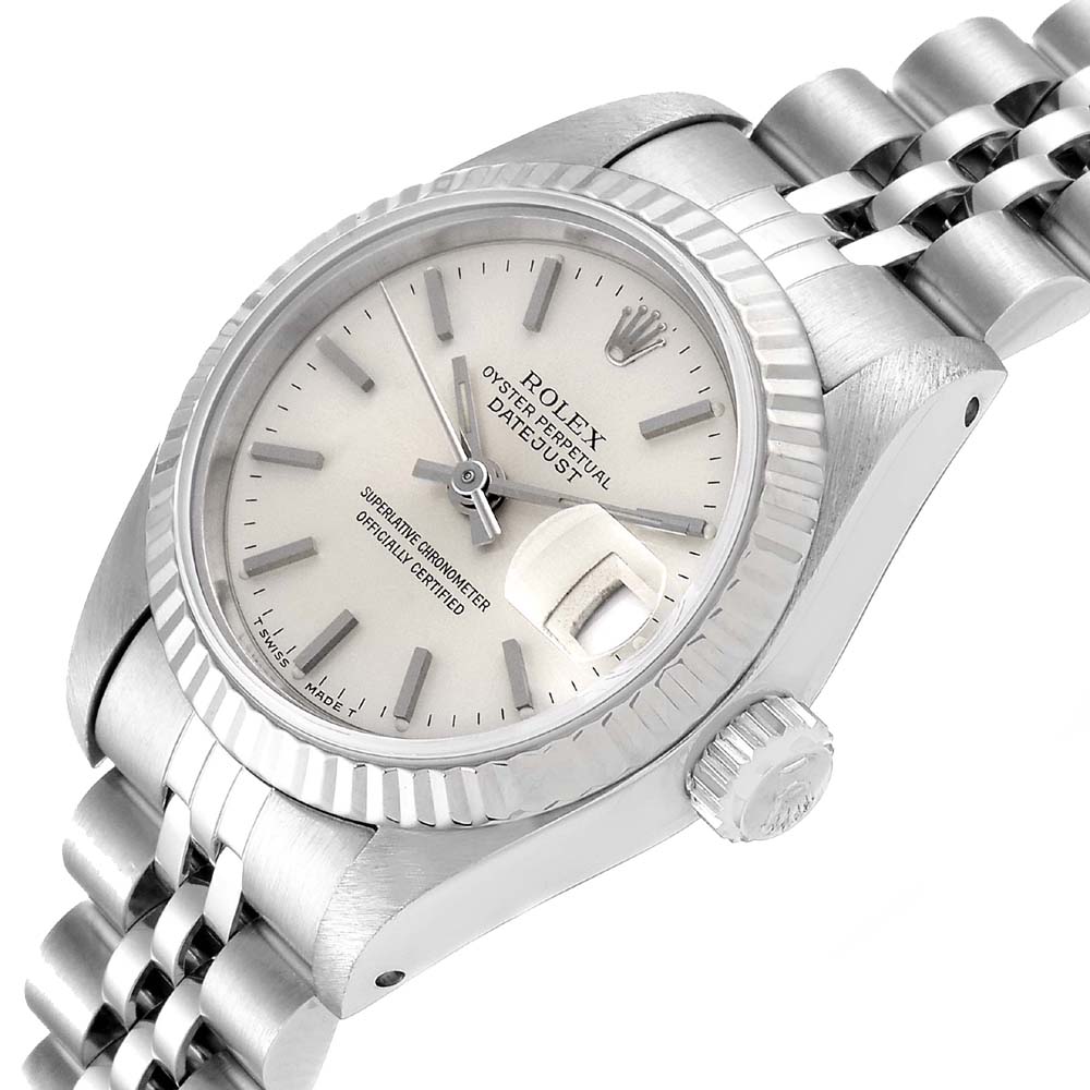 Rolex Silver 18K White Gold And Stainless Steel Datejust 69174 Women's Wristwatch 26 MM
Rolex Silver 18K White Gold And Stainless Steel Datejust 69174 Women's Wristwatch 26 MM