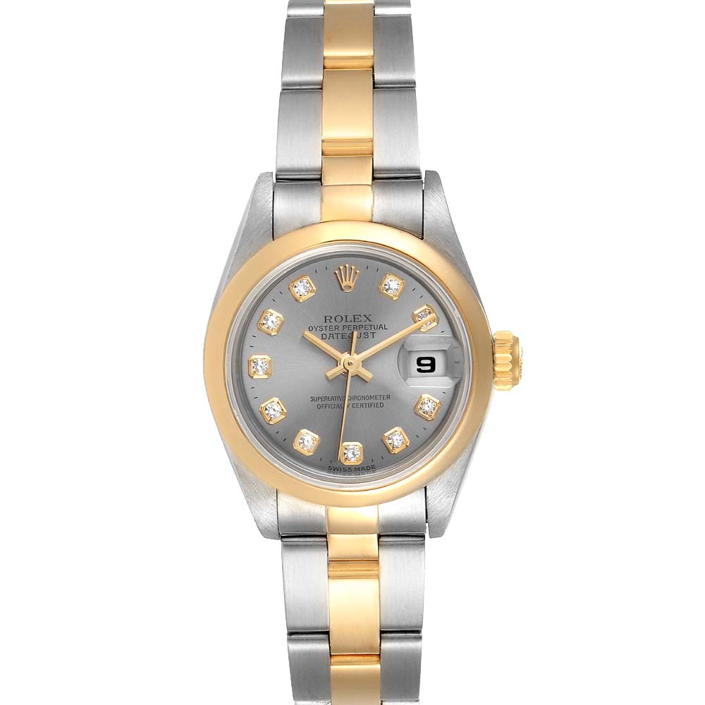 Rolex Grey Diamonds 18K Yellow Gold And Stainless Steel Datejust 69163 Women's Wristwatch 26 MM