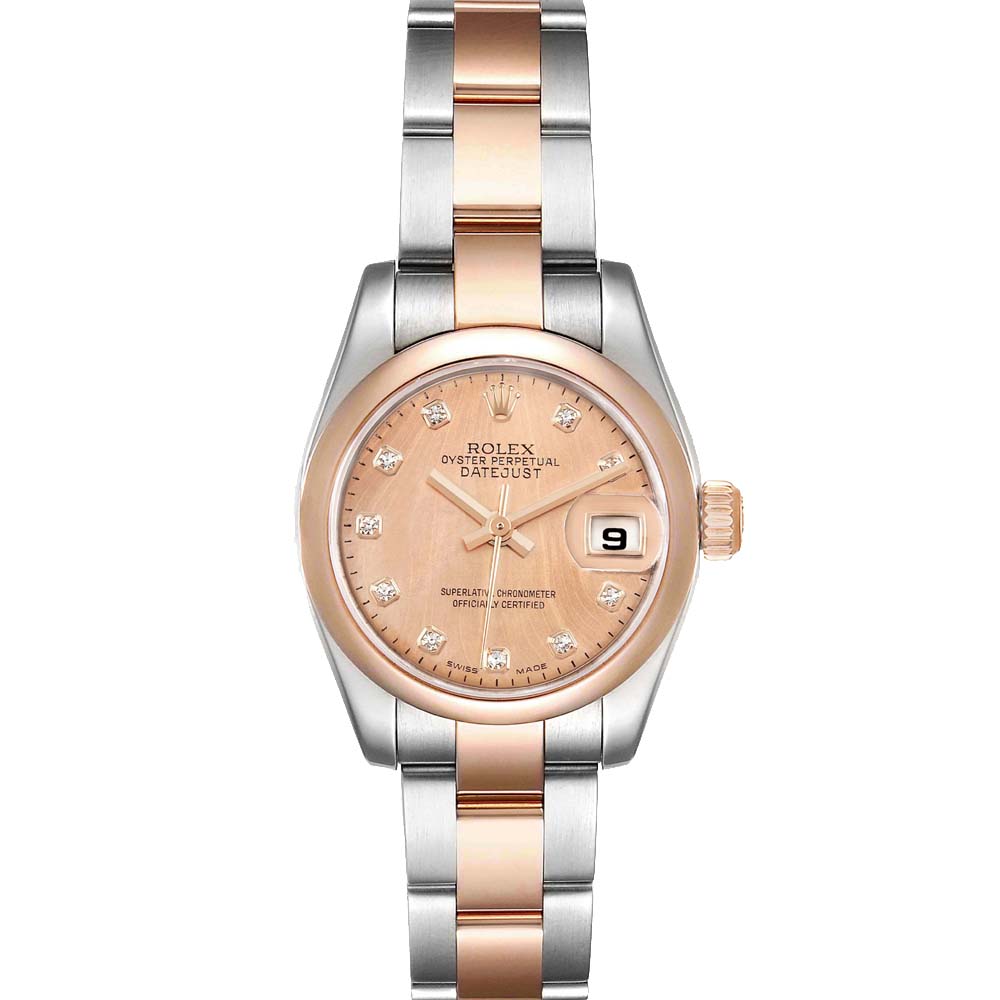 Rolex Salmon Diamonds 18k Rose Gold And Stainless Steel Datejust 179161 Women's Wristwatch 26 MM