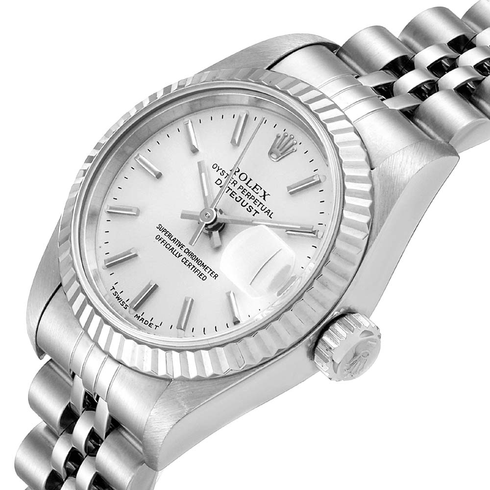 Rolex Silver 18K White Gold And Stainless Steel Datejust 69174 Women's Wristwatch 26 MM
Rolex Silver 18K White Gold And Stainless Steel Datejust 69174 Women's Wristwatch 26 MM