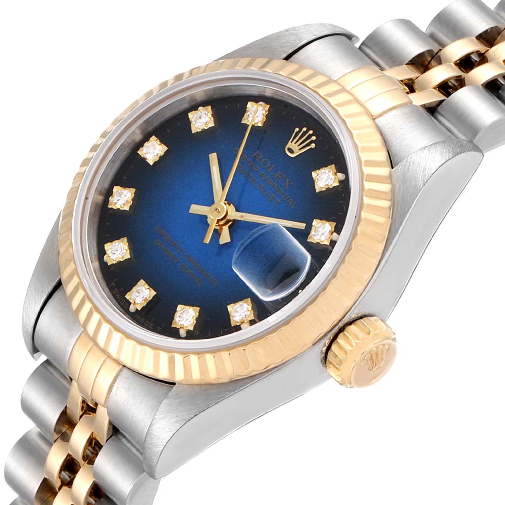 Rolex Blue Diamonds 18K Yellow Gold And Stainless Steel Datejust 69173 Women's Wristwatch 26 MM
Rolex Blue Diamonds 18K Yellow Gold And Stainless Steel Datejust 69173 Women's Wristwatch 26 MM