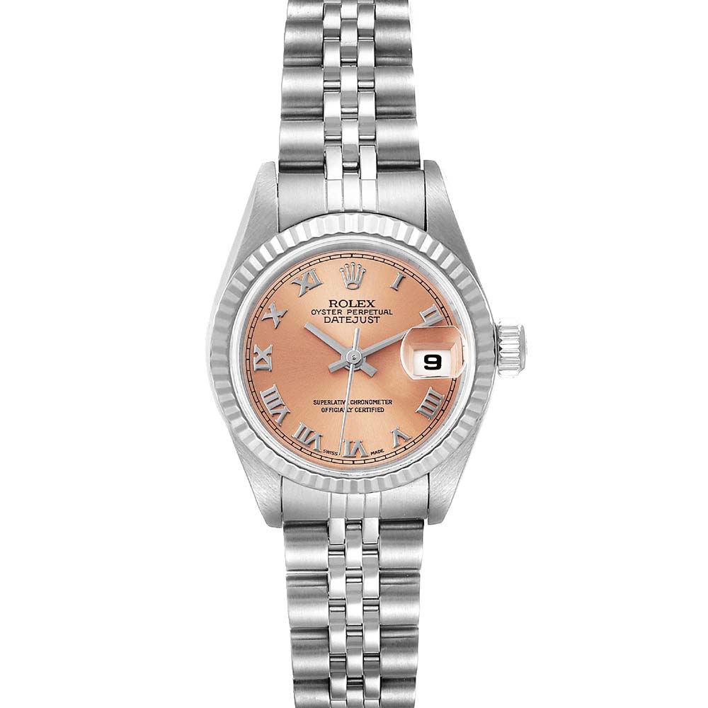 Rolex Salmon 18K White Gold And Stainless Steel Datejust 79174 Automatic Women's Wristwatch 26 MM