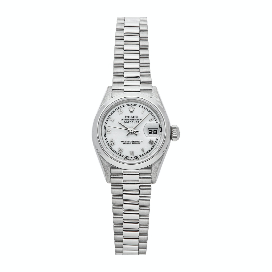 Rolex White Platinum Datejust 69166 Women's Wristwatch 26 MM