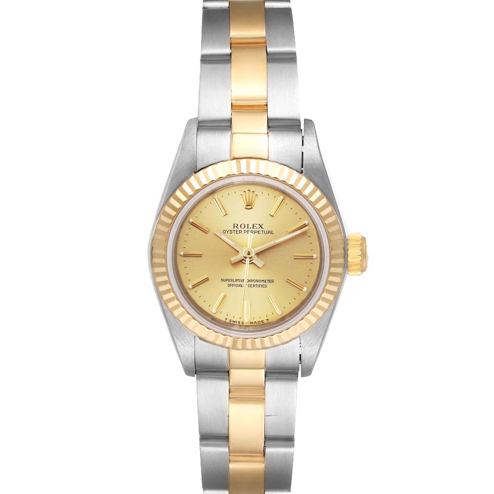 Rolex Champagne 18K Yellow Gold And Stainless Steel Oyster Perpetual 67193 Women's Wristwatch 24 MM