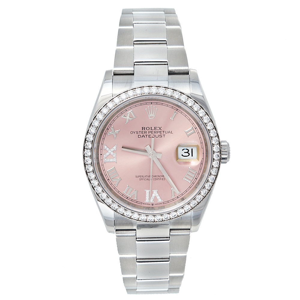 Rolex Pink 18K White Gold & Stainless Steel Diamonds Oyster Perpetual Datejust 126284RBR Women's Wristwatch 36 mm