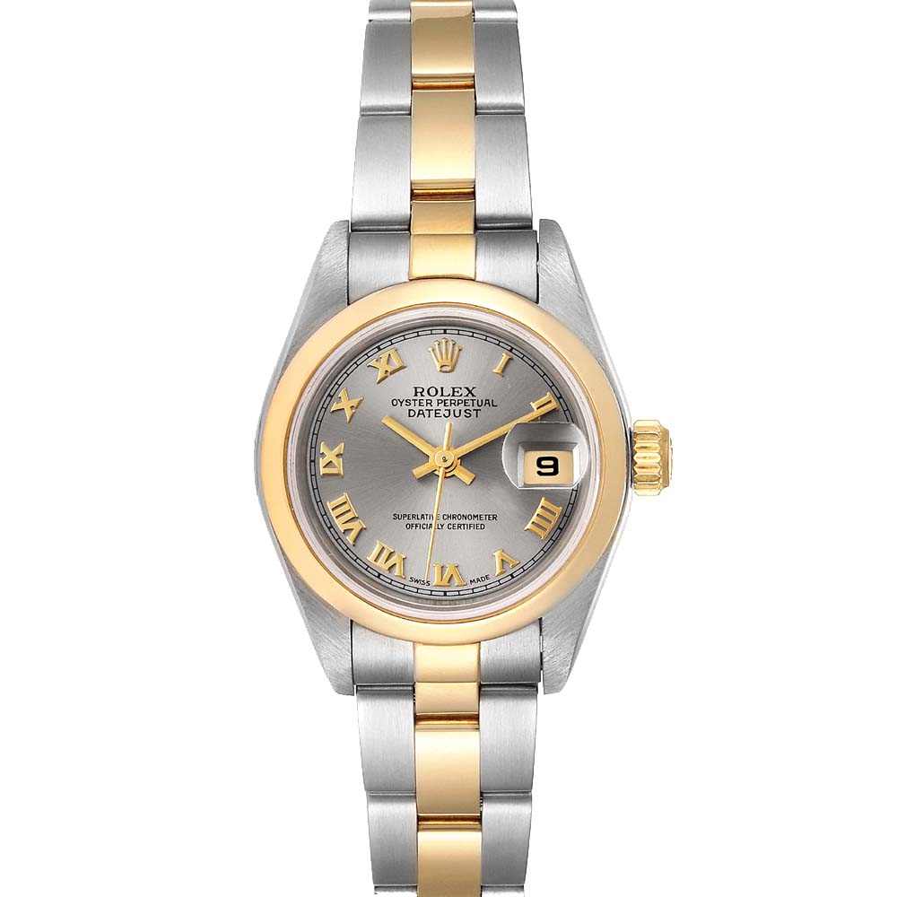 Rolex Slate 18K Yellow Gold And Stainless Steel Datejust 79163 Women's Wristwatch 26 MM