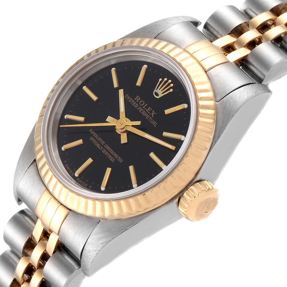 Rolex Black 18K Yellow Gold And Stainless Steel Oyster Perpetual 67193 Women's Wristwatch 24 MM
Rolex Black 18K Yellow Gold And Stainless Steel Oyster Perpetual 67193 Women's Wristwatch 24 MM