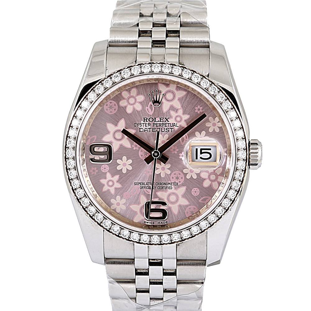 Rolex Pink Diamonds Stainless Steel Datejust Women's Wristwatch 36 MM