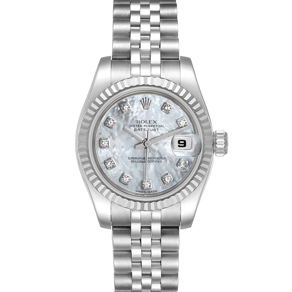 Rolex MOP Diamonds 18K White Gold And Stainless Steel Datejust 179174 Women's Wristwatch 26 MM