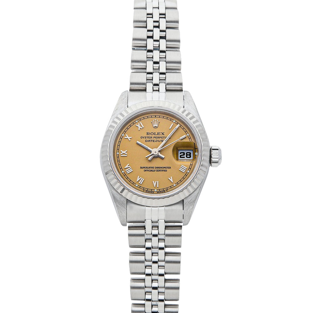 Rolex Champagne 18K White Gold And Stainless Steel Datejust 69174 Women's Wristwatch 26 MM
