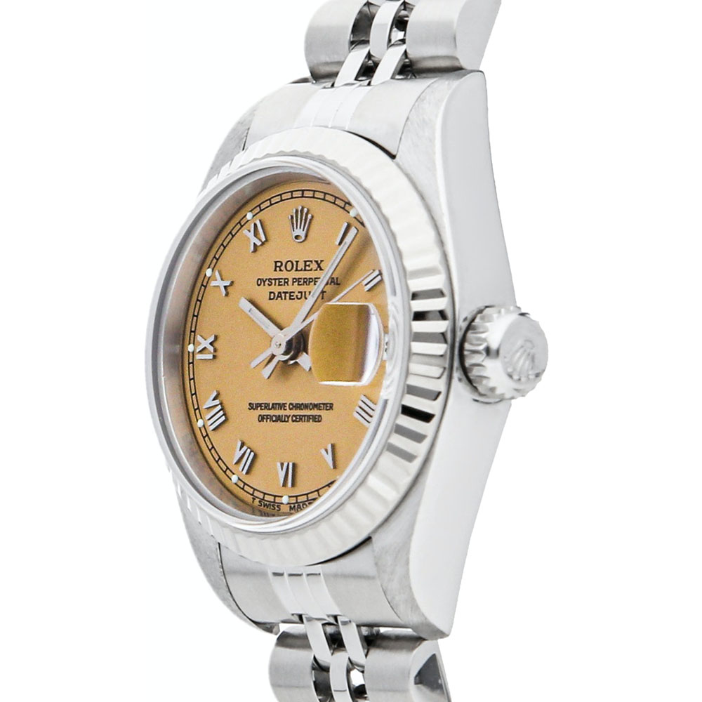 Rolex Champagne 18K White Gold And Stainless Steel Datejust 69174 Women's Wristwatch 26 MM
Rolex Champagne 18K White Gold And Stainless Steel Datejust 69174 Women's Wristwatch 26 MM