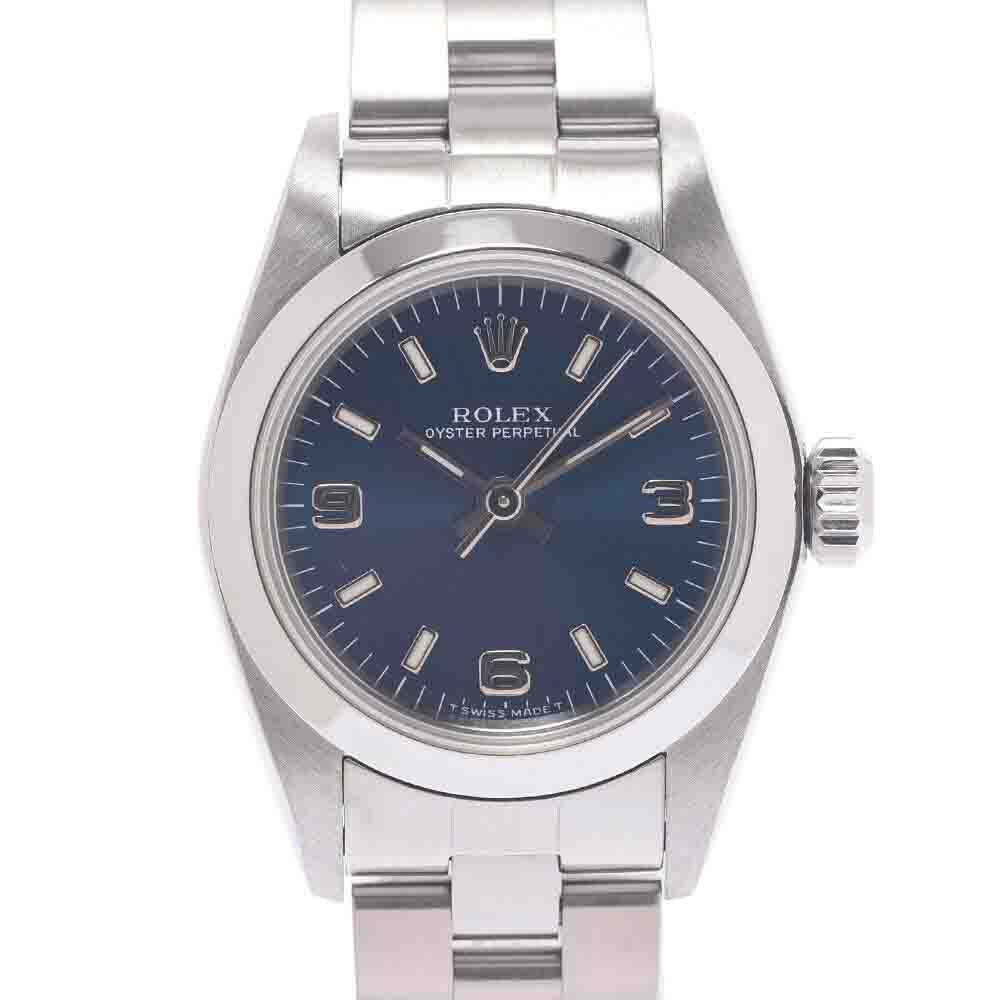 Rolex Blue Stainless Steel Oyster Perpetual 67180 Women's Wristwatch 24 MM