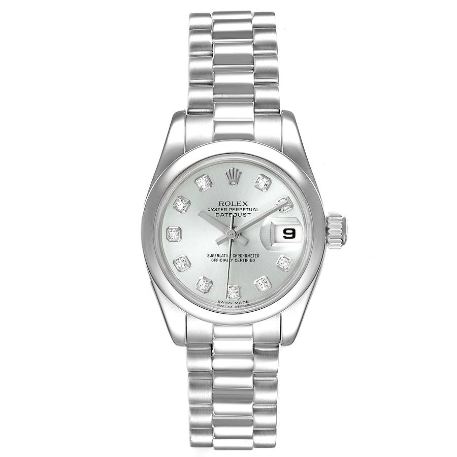 Rolex Silver Diamonds Platinum President Datejust 179166 Women's Wristwatch 26 MM