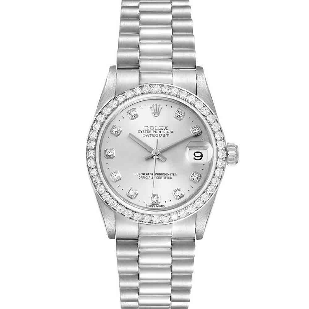 Rolex Silver Diamonds Platinum President Datejust 78286 Women's Wristwatch 31 MM
