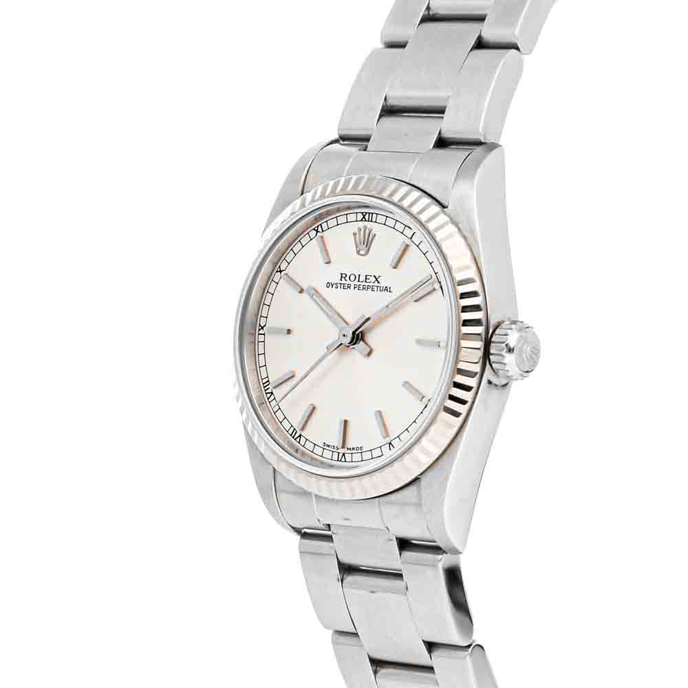 Rolex Silver 18K White Gold And Stainless Steel Oyster Perpetual 77014 Women's Wristwatch 31 MM
Rolex Silver 18K White Gold And Stainless Steel Oyster Perpetual 77014 Women's Wristwatch 31 MM