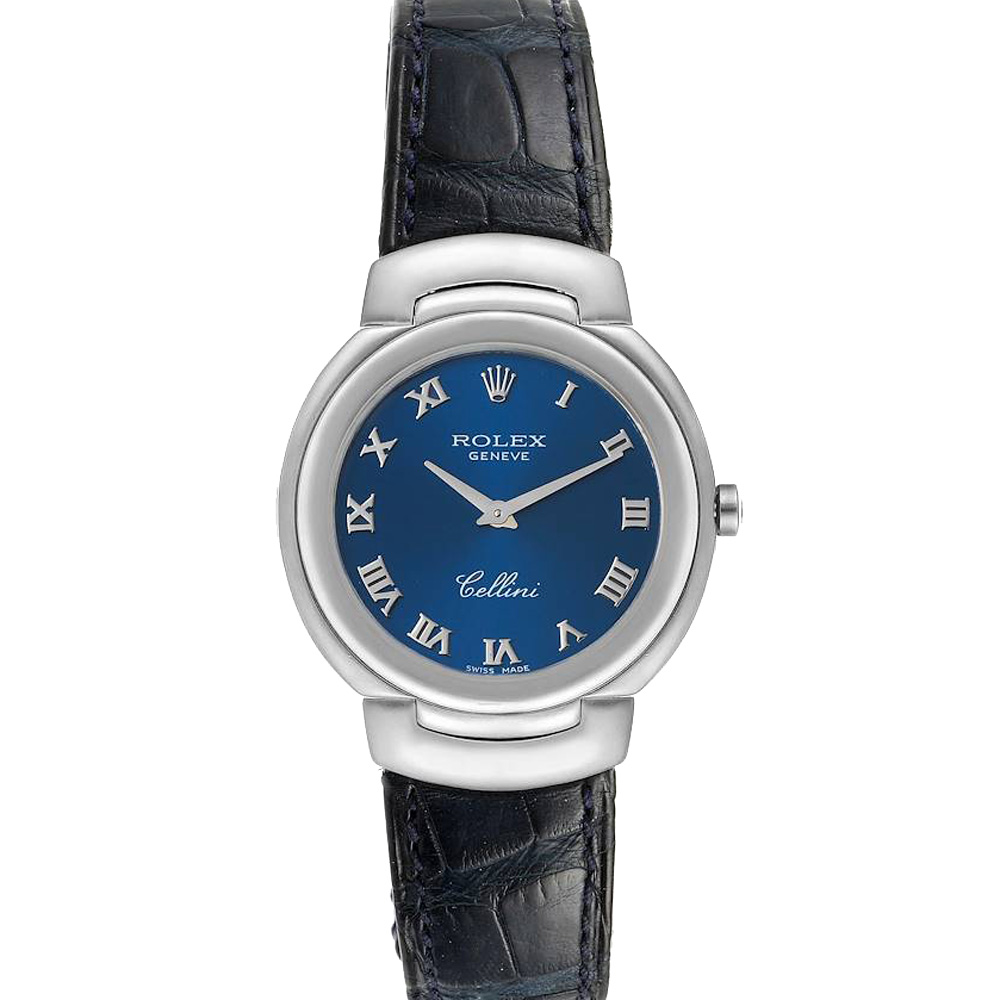 Rolex Blue 18k White Gold Cellini 6622 Women's Wristwatch 33 MM