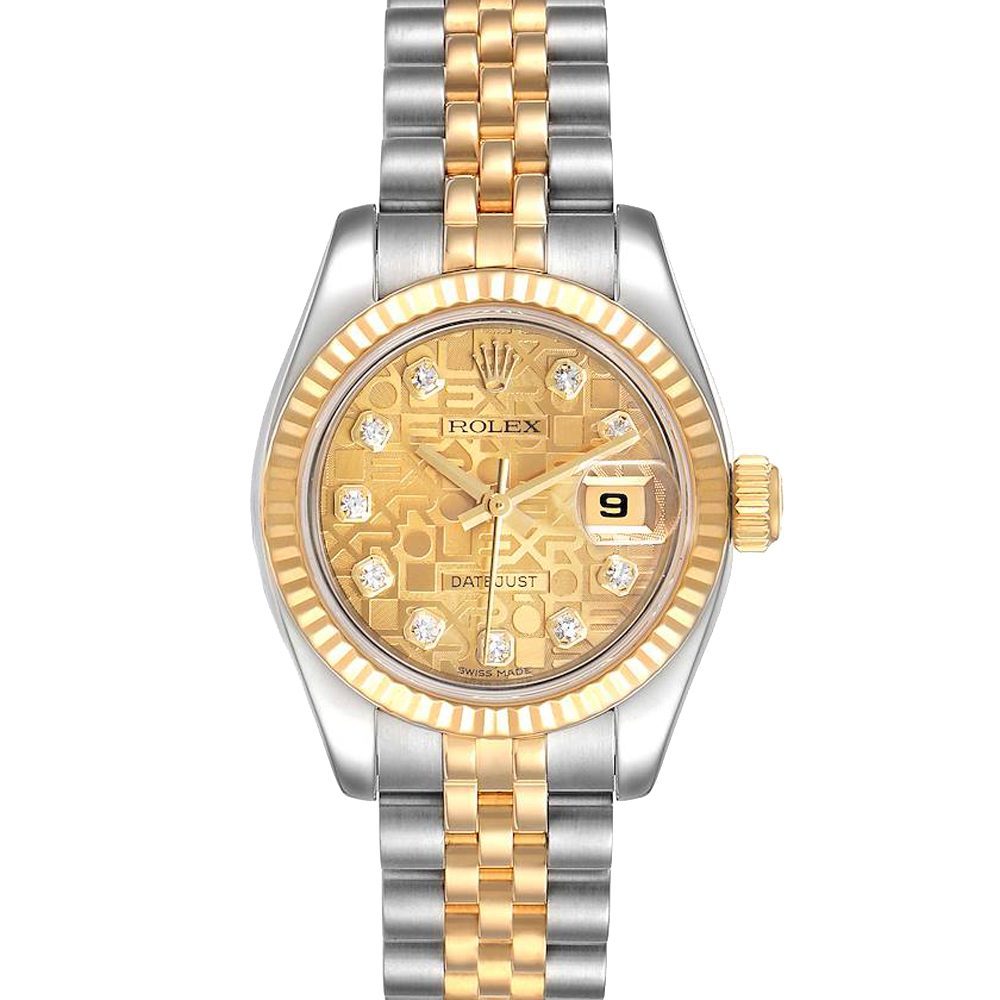 Rolex Champagne Diamonds 18K Yellow Gold And Stainless Steel Datejust 179173 Women's Wristwatch 26 MM