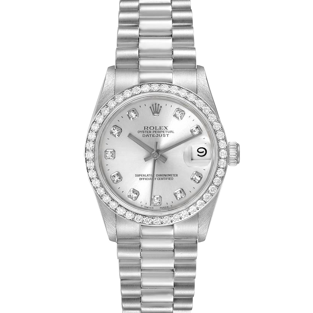 Rolex Diamonds Platinum President Datejust 68286 Women's Wristwatch 31 MM