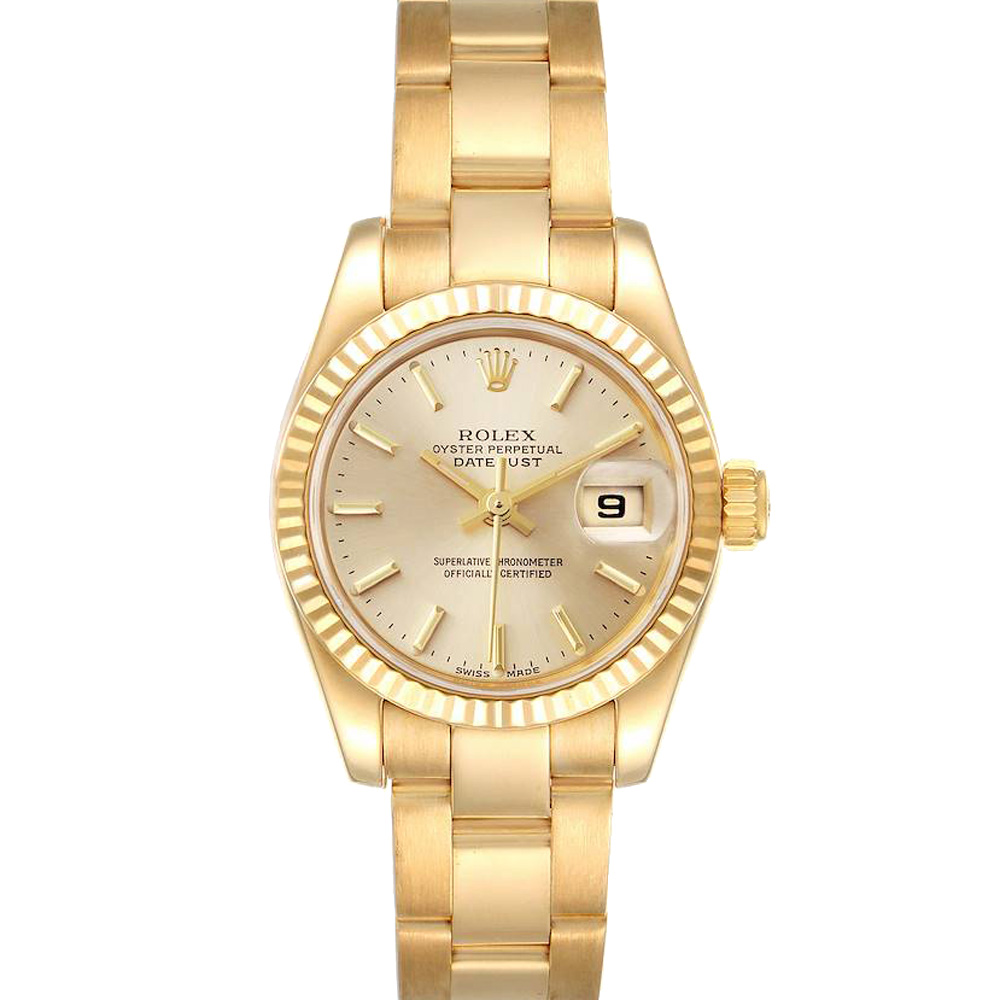 Rolex Champagne 18K Yellow Gold President Datejust 179178 Women's Wristwatch 26 MM