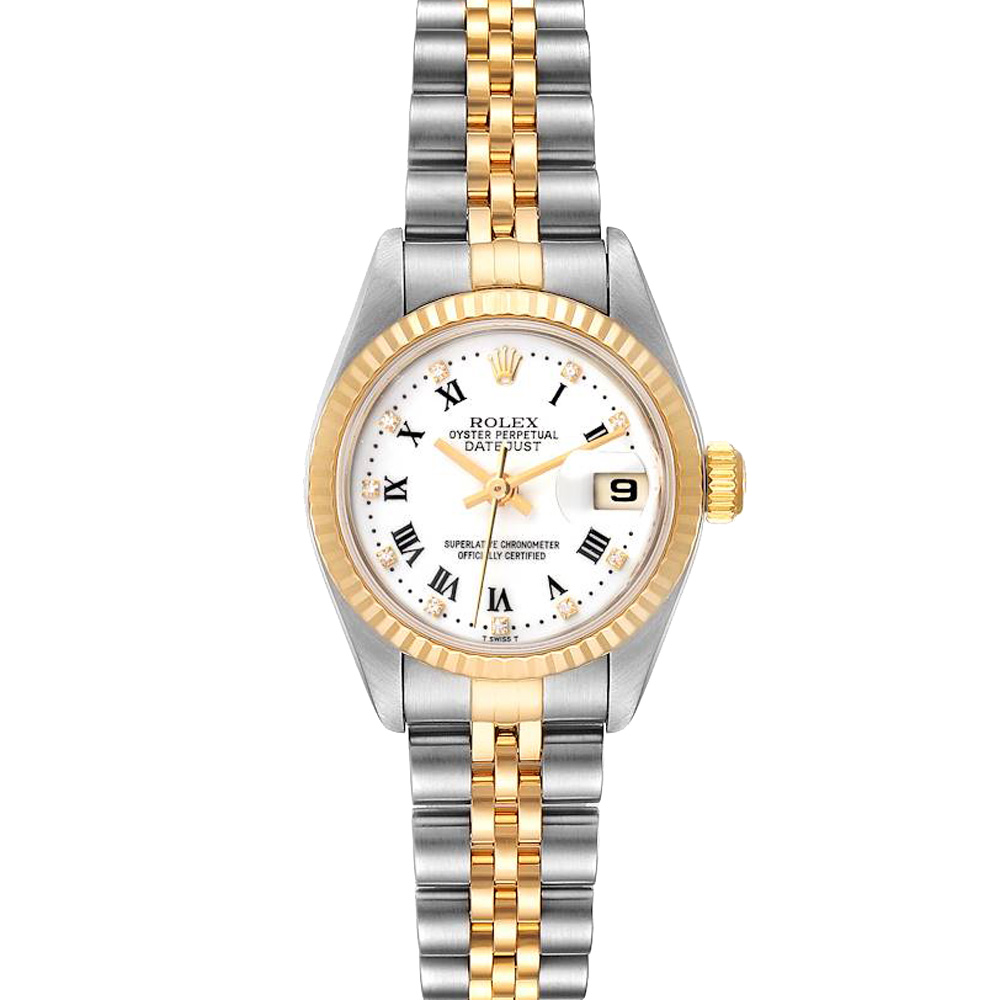 Rolex White Diamonds 18k Yellow Gold And Stainless Steel Datejust 79173 Women's Wristwatch 26 MM