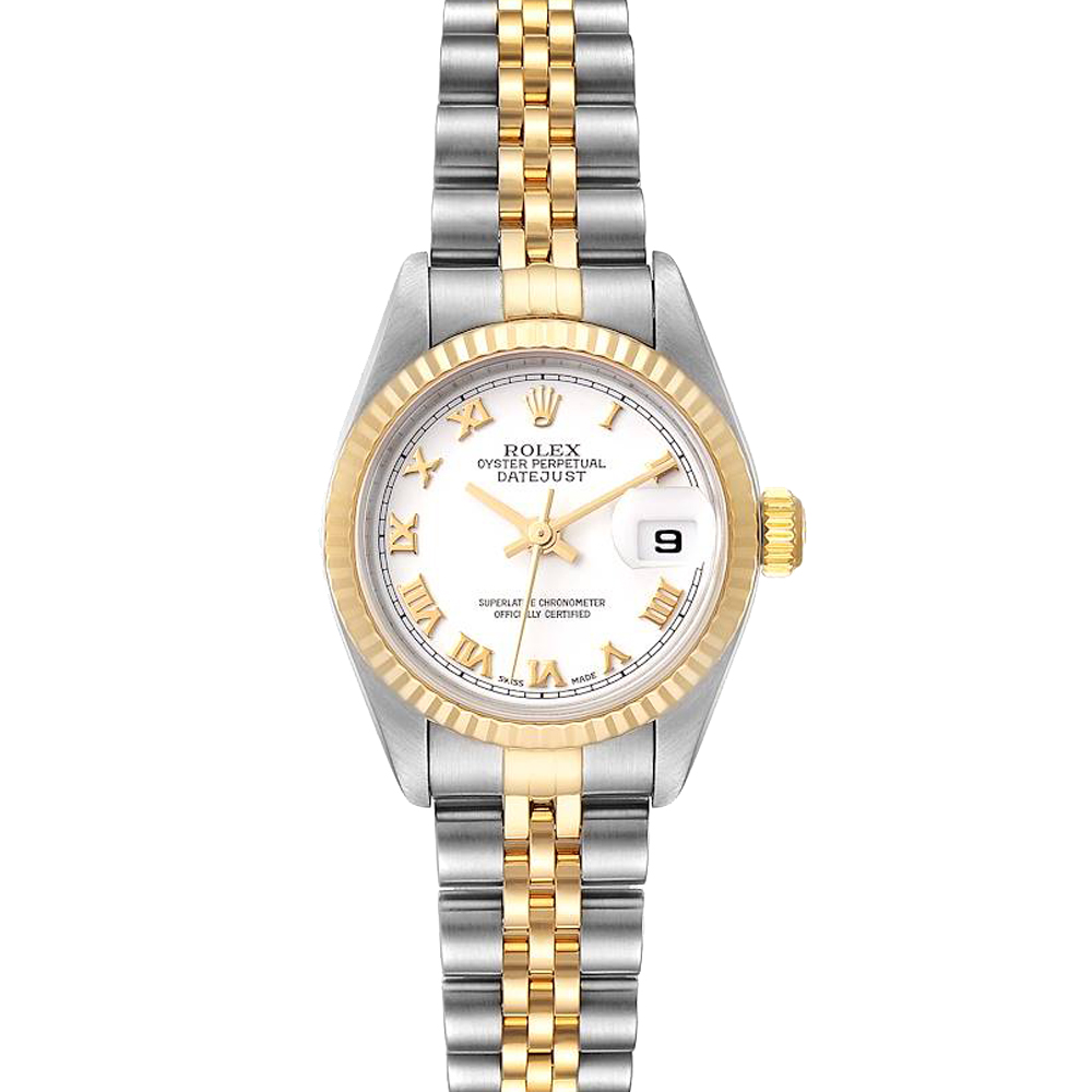 Rolex White 18K Yellow Gold And Stainless Steel Datejust 79173 Women's Wristwatch 26 MM