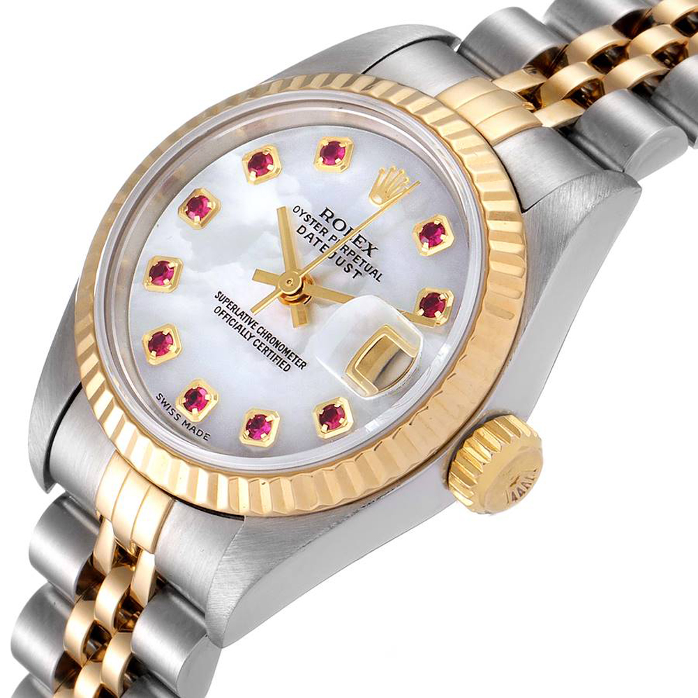 Rolex MOP Ruby 18K Yellow Gold And Stainless Steel Datejust 79173 Women's Wristwatch 26 MM, White
Rolex MOP Ruby 18K Yellow Gold And Stainless Steel Datejust 79173 Women's Wristwatch 26 MM, White