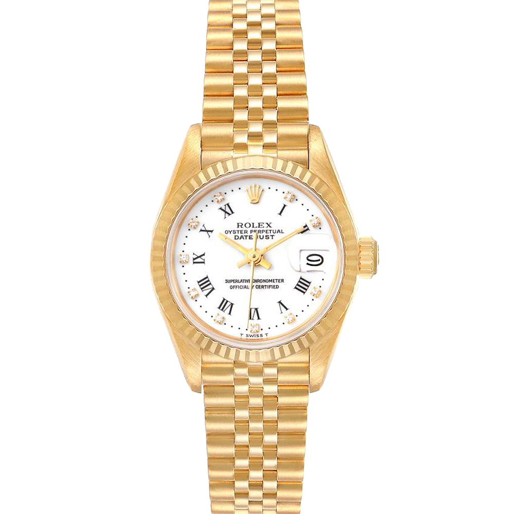 Rolex White Diamonds 18k Yellow Gold President Datejust 69178 Women's Wristwatch 26 MM