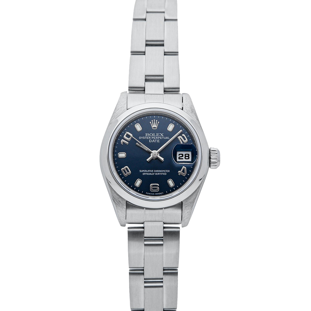 Rolex Blue Stainless Steel Oyster Perpetual Date 69160 Women's Wristwatch 26 MM