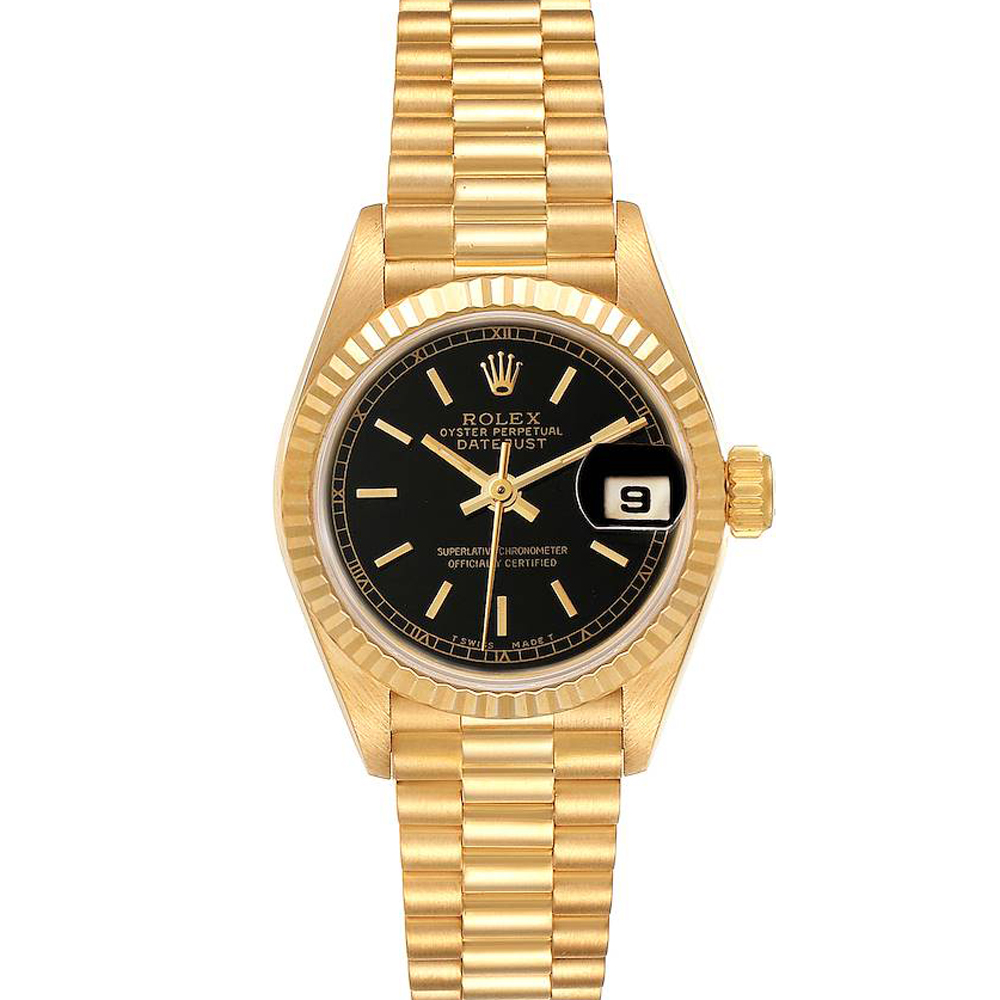 Rolex Black 18K Yellow Gold President Datejust 69178 Women's Wristwatch 26 MM