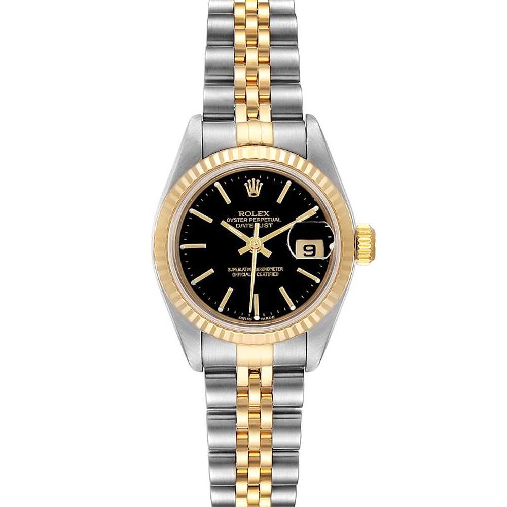 Rolex Black 18K Yellow Gold And Stainless Steel Datejust 79173 Women's Wristwatch 26 MM