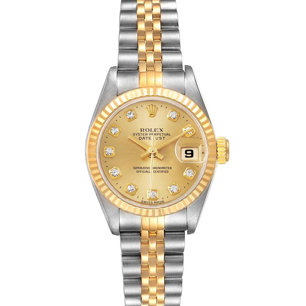 Rolex Champagne 18K Yellow Gold And Stainless Steel Diamonds Datejust 69173 Women's Wristwatch 26 MM
