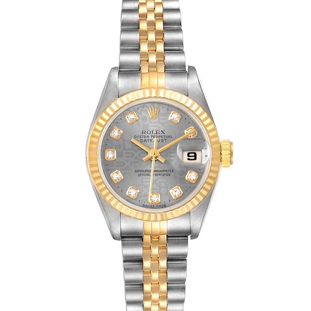 Rolex Grey Diamond 18K Yellow Gold And Stainless Steel Datejust 69173 Women's Wristwatch 26 MM