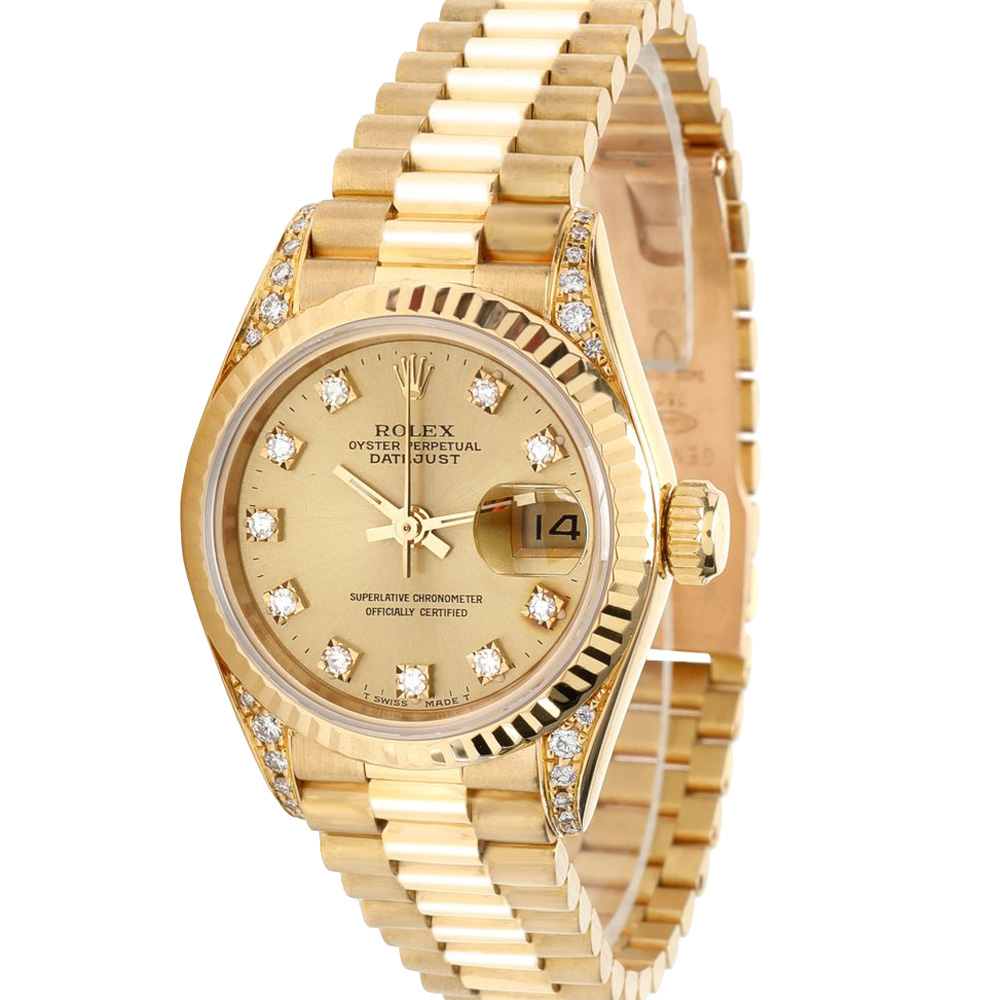 Rolex Champagne Diamonds 18K Yellow Gold Datejust 69238 Women's Wristwatch 26 MM