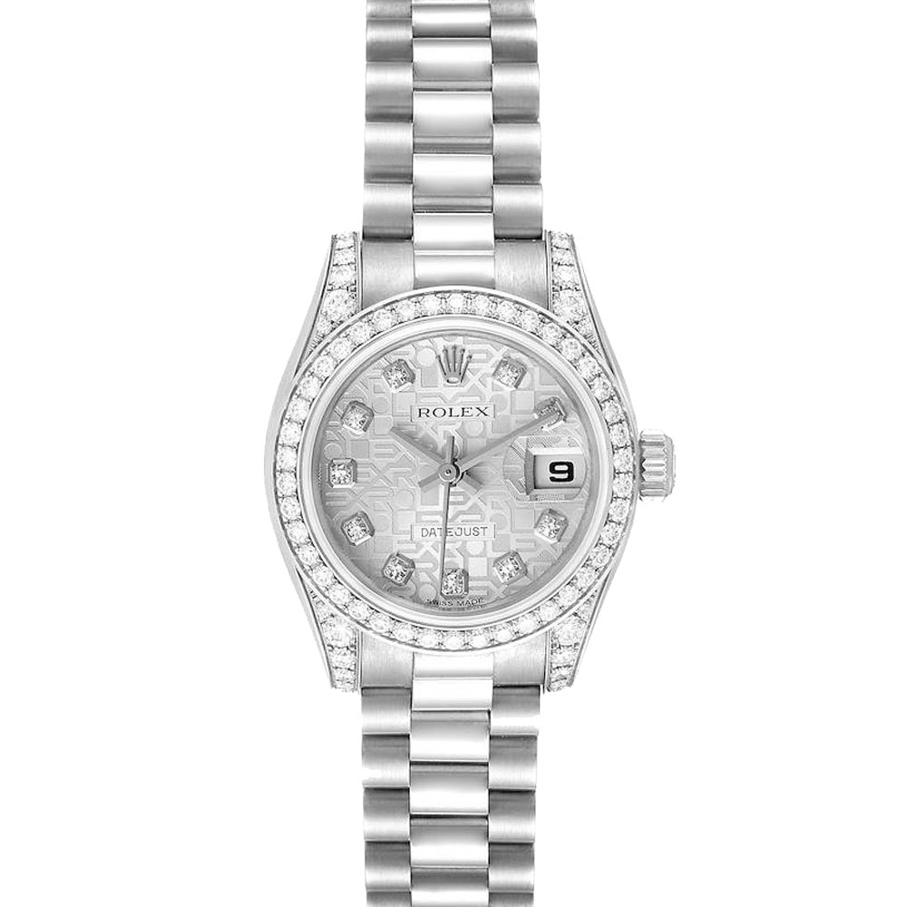 Rolex Silver Diamonds 18k White Gold President Datejust 179159 Women's Wristwatch 26 MM