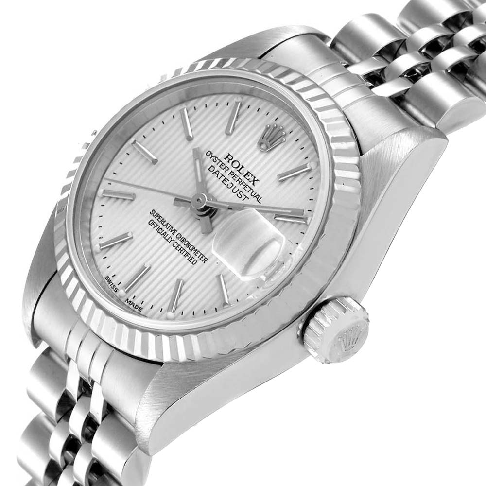 Rolex Silver 18K White Gold And Stainless Steel Datejust 79174 Women's Wristwatch 26 MM
Rolex Silver 18K White Gold And Stainless Steel Datejust 79174 Women's Wristwatch 26 MM