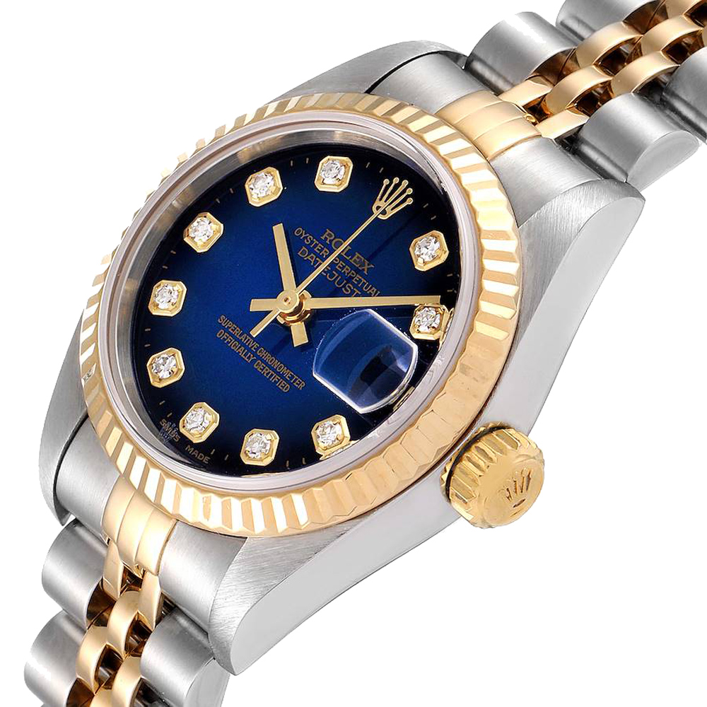 Rolex Blue Diamonds 18K Yellow Gold And Stainless Steel Datejust 79173 Women's Wristwatch 26 MM
Rolex Blue Diamonds 18K Yellow Gold And Stainless Steel Datejust 79173 Women's Wristwatch 26 MM