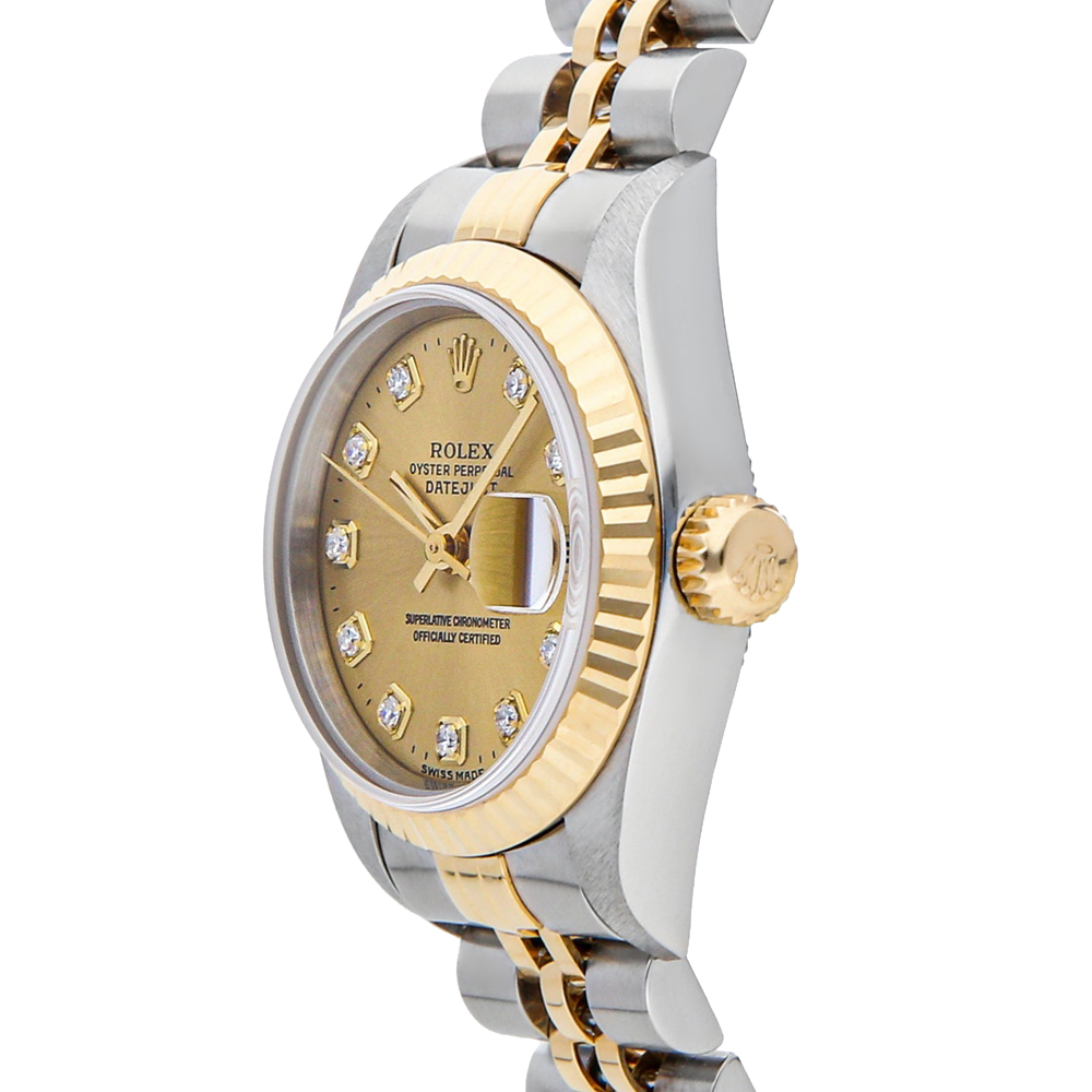 Rolex Champagne Diamonds 18K Yellow Gold And Stainless Steel Datejust 69173 Women's Wristwatch 26 MM
Rolex Champagne Diamonds 18K Yellow Gold And Stainless Steel Datejust 69173 Women's Wristwatch 26 MM