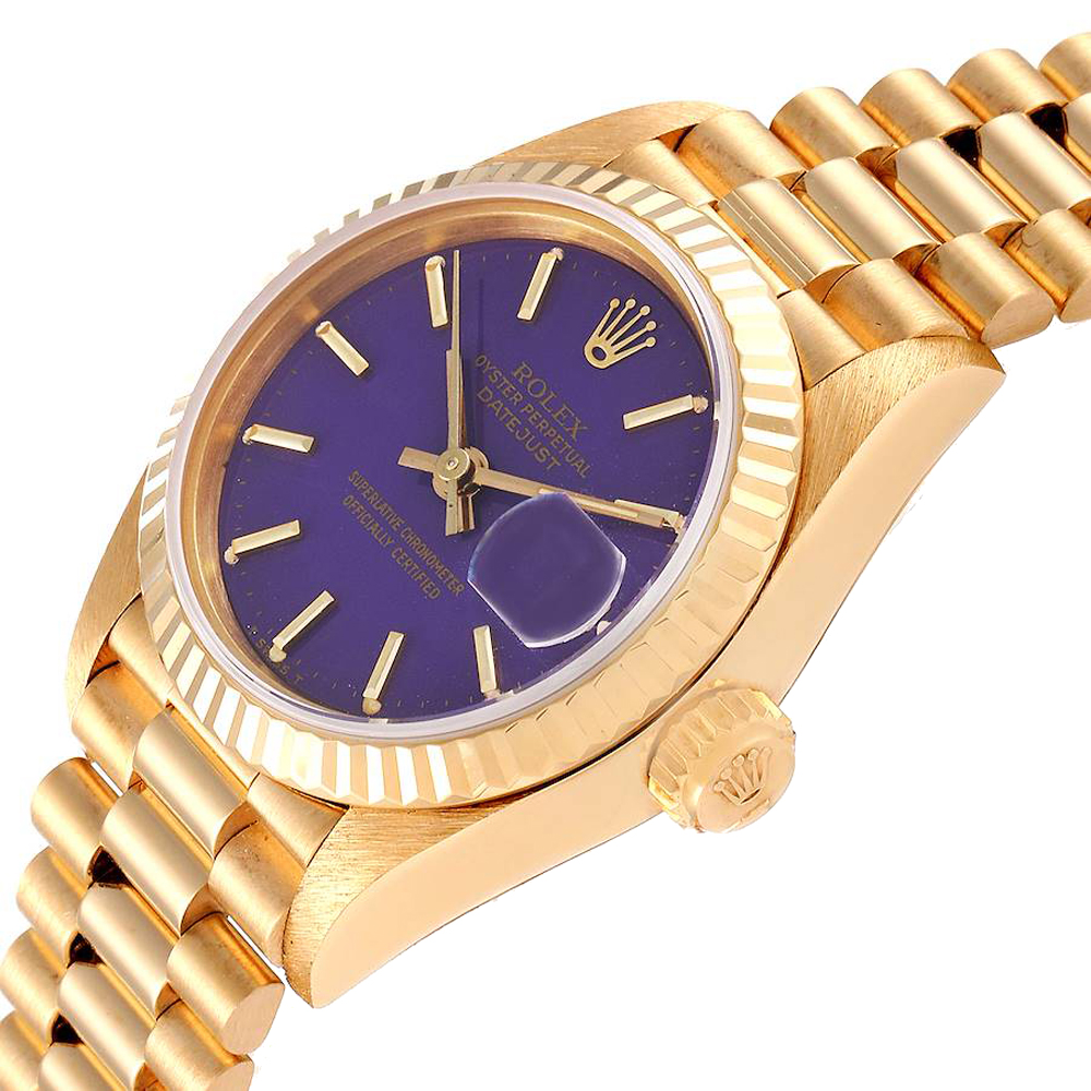 Rolex Purple 18K Yellow Gold President Datejust 69178 Women's Wristwatch 26 MM
Rolex Purple 18K Yellow Gold President Datejust 69178 Women's Wristwatch 26 MM
