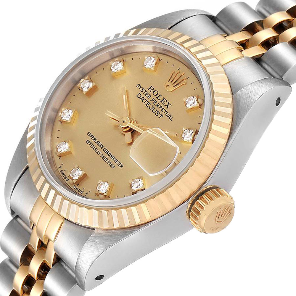Rolex Champagne Diamonds 18K Yellow Gold And Stainless Steel Datejust 69173 Women's Wristwatch 26 MM
Rolex Champagne Diamonds 18K Yellow Gold And Stainless Steel Datejust 69173 Women's Wristwatch 26 MM
