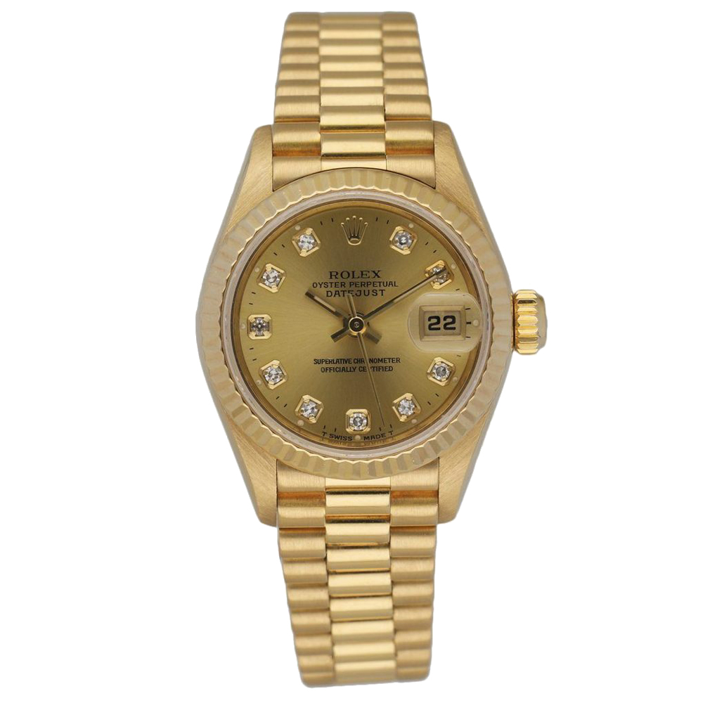Rolex Champagne Diamonds 18K Yellow Gold Datejust 69178 Automatic Women's Wristwatch 26 MM
