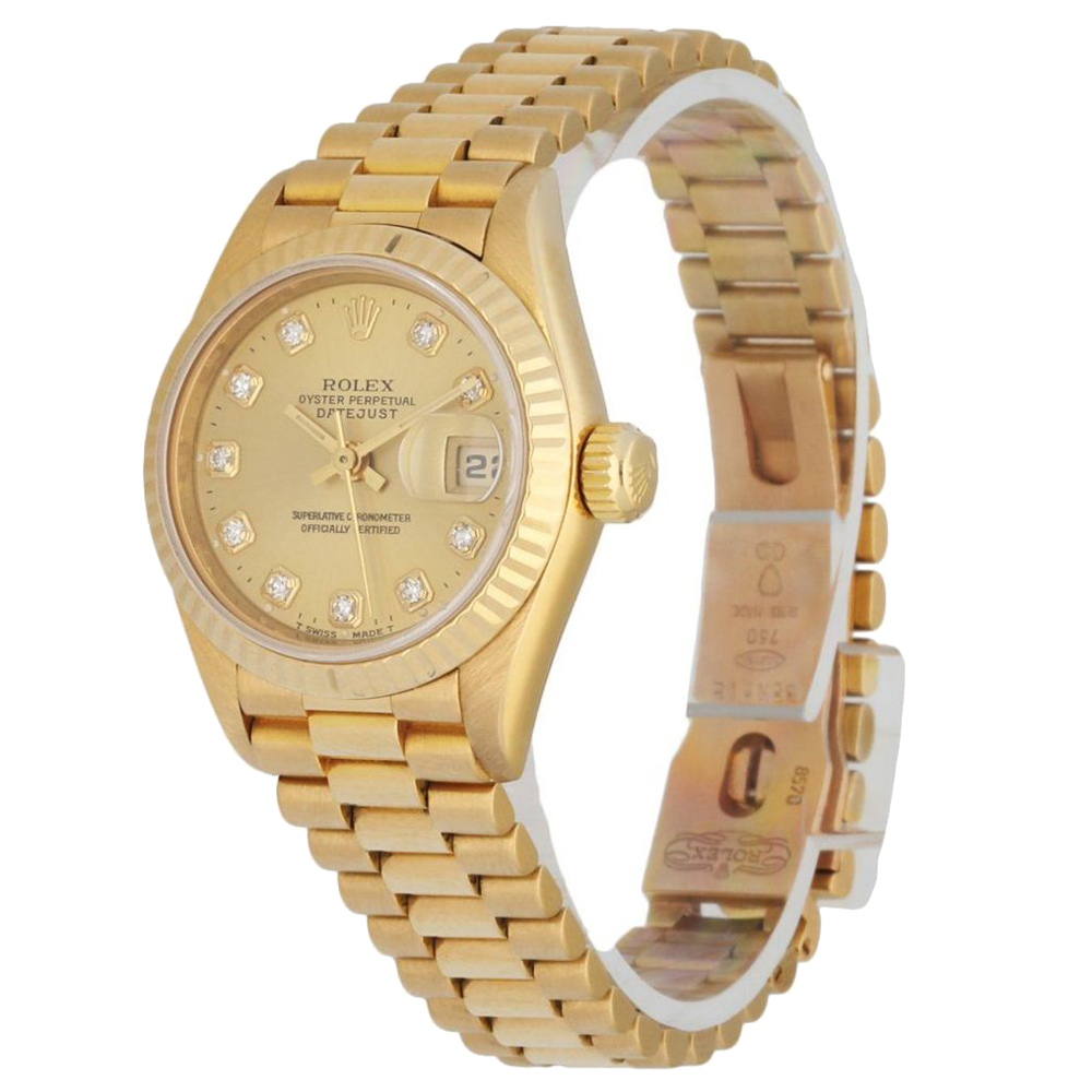 Rolex Champagne Diamonds 18K Yellow Gold Datejust 69178 Automatic Women's Wristwatch 26 MM
Rolex Champagne Diamonds 18K Yellow Gold Datejust 69178 Automatic Women's Wristwatch 26 MM